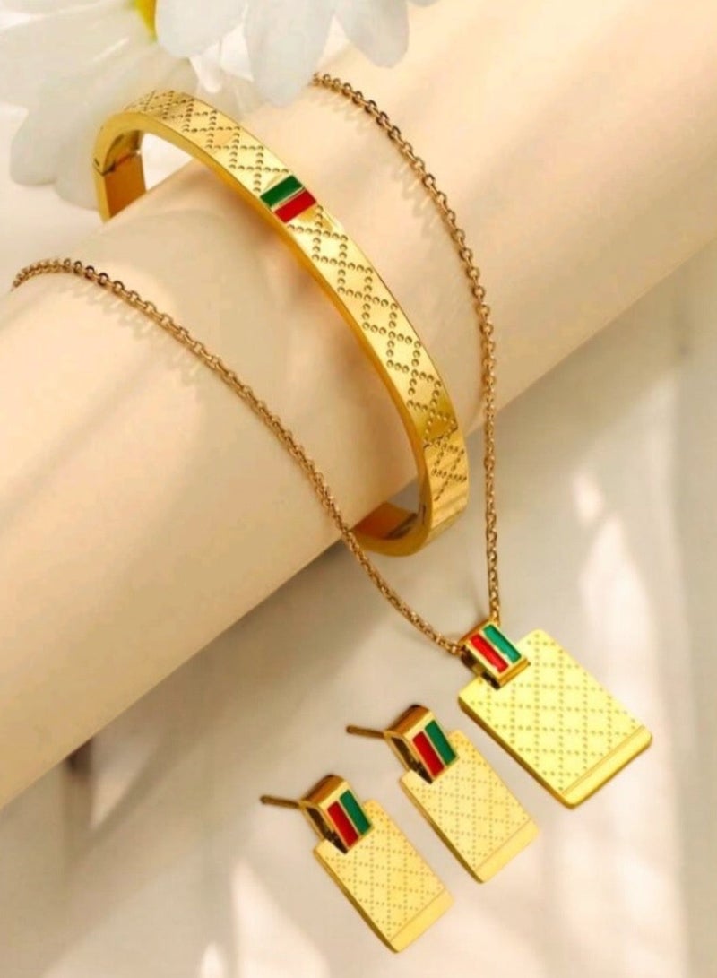 Attractives Trendy Stainless Steel Gold Plated Jewellery Set For Women - Image 1