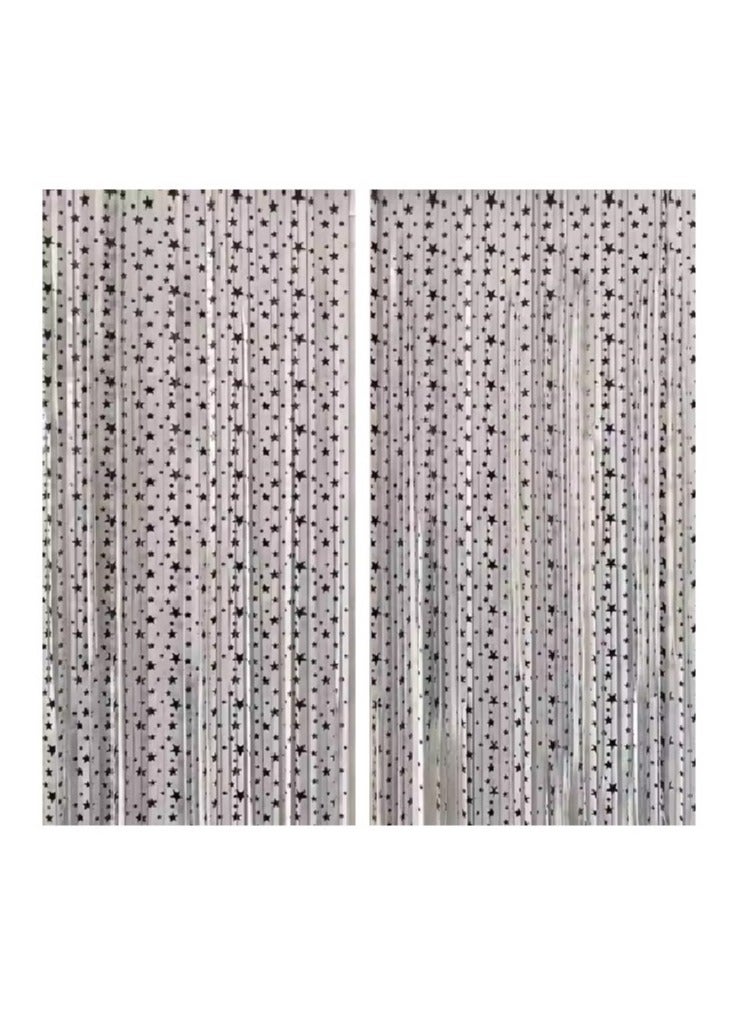 بوكسوودس 4 قطع من ستائر خلفية من رقائق معدنية على شكل نجمة فضية معدنية لتزيين حفلات أعياد الميلاد والذكرى السنوية وحفلات التخرج - Image 2