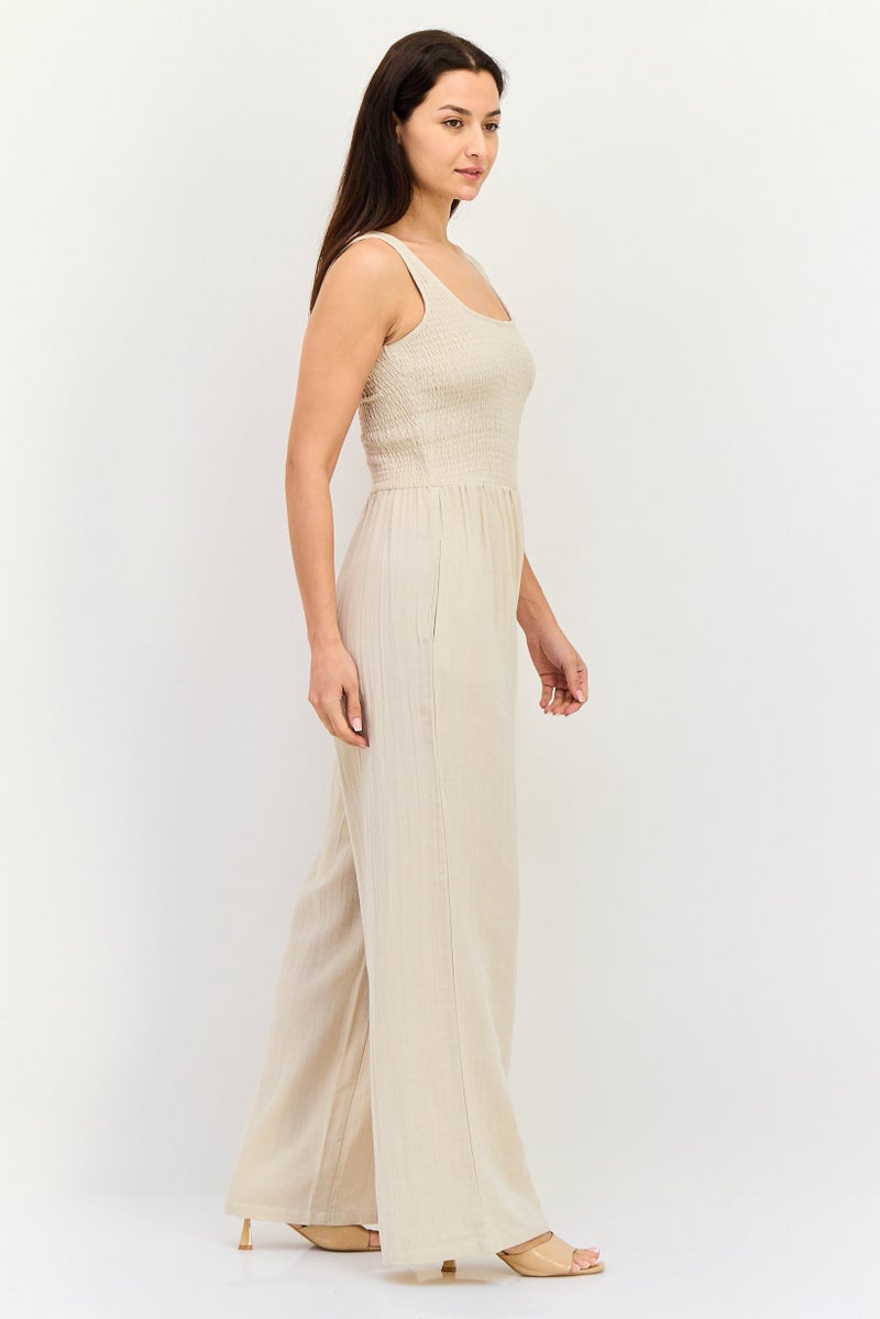 BRAVE SOUL Women Textured Sleeveless Jumpsuit, Beige - Image 4