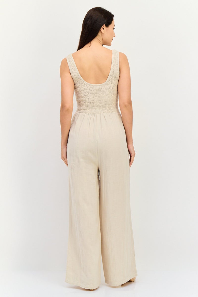 BRAVE SOUL Women Textured Sleeveless Jumpsuit, Beige - Image 3