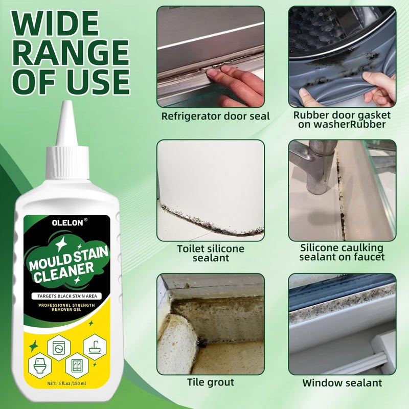 OLELON 2 Pcs Household Stain Remover Gel, Washing Machine Cleaner with Brush, Stain Remover Gel for Tile Grout Washer Cleaner, Wall, Sealant, Glass, Kitchen, Sinks - Image 3