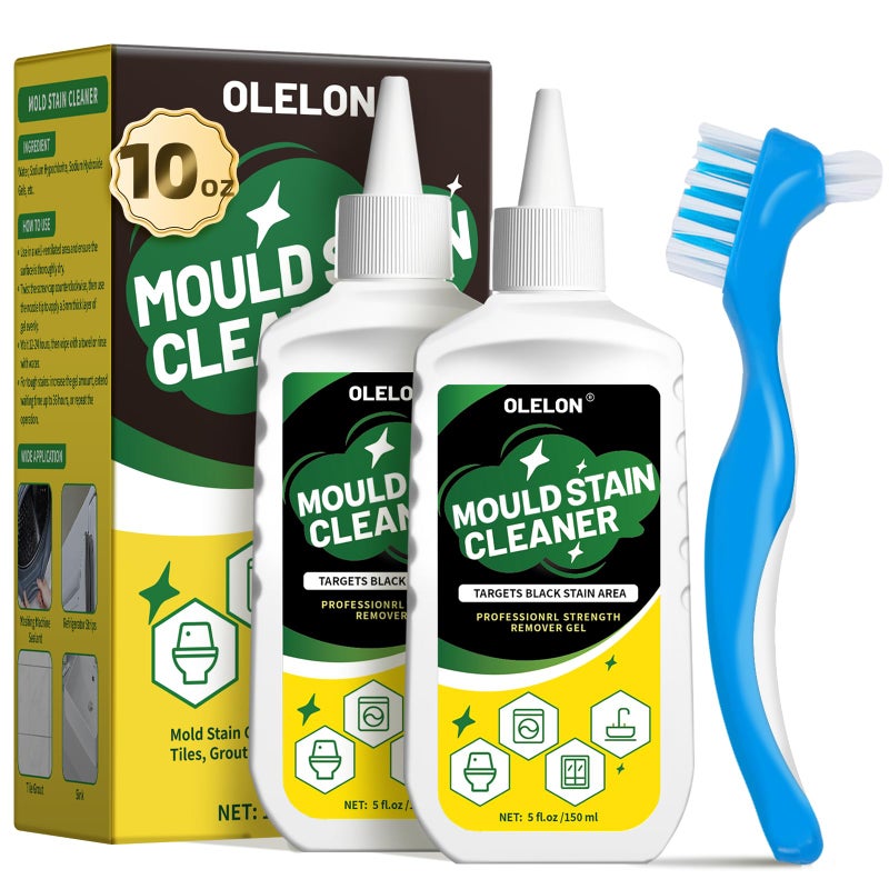 OLELON 2 Pcs Household Stain Remover Gel, Washing Machine Cleaner with Brush, Stain Remover Gel for Tile Grout Washer Cleaner, Wall, Sealant, Glass, Kitchen, Sinks - Image 1