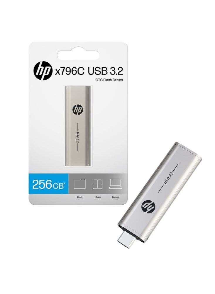 HP 796C فلاش درايف USB 3.2 | 256GB OTG نوع-C فلاش درايف مزدوج لجهاز Iphone 15 و Iphone 16 و جهاز Android Tablet و الكمبيوتر المحمول - Image 1