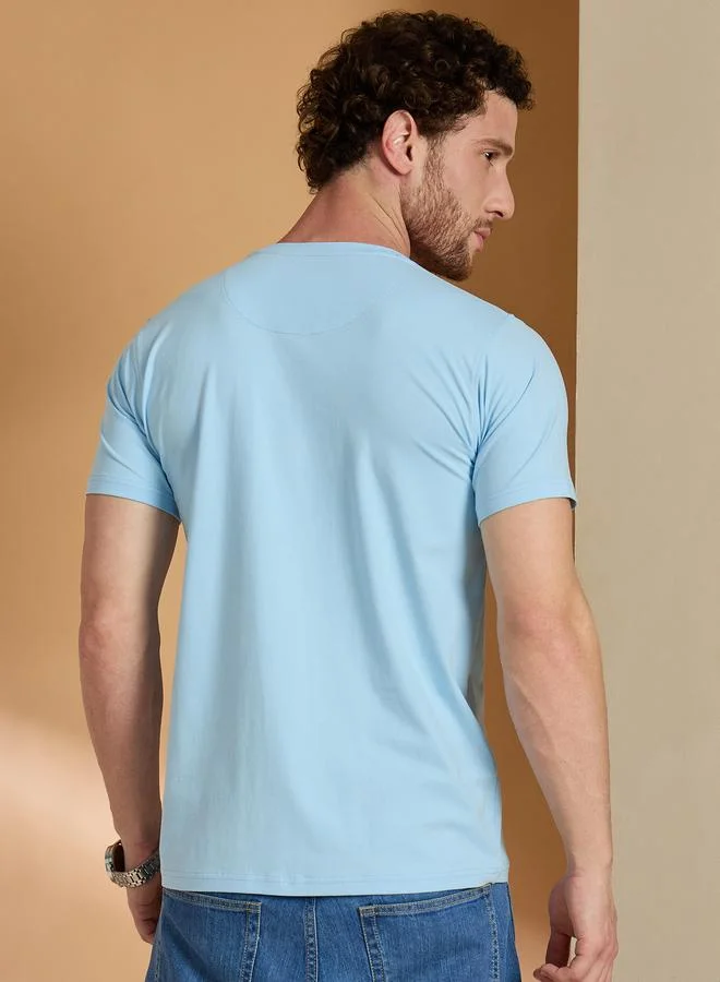 Take Two REPRISE Sky Blue Solid Slim Fit T-Shirt
