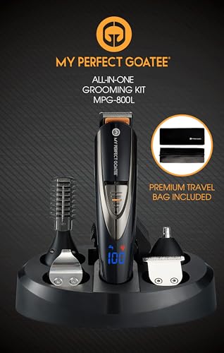 My Perfect Goatee®️ 13-in-1 Mens Grooming Kit - LED Display Beard Trimming Kit with Travel Bag, Charging Stand, & More - Waterproof, Cordless Electric Trimmer for Nose, Body, & More – Ideal Gift Set - Image 1