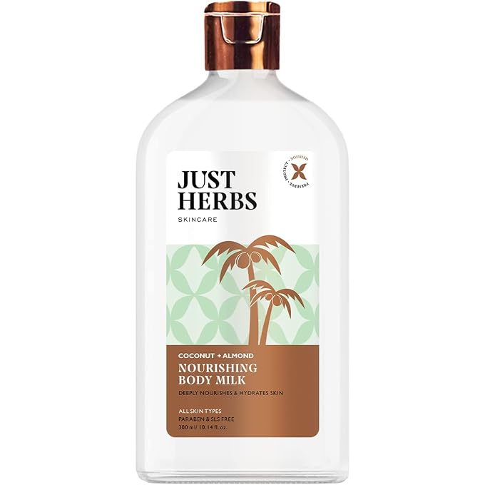 Just Herbs Nourishing Body Milk with Coconut & Almond for Men & Women | Hydrating Body Lotion for Winter Dryness- 300 ml - Image 1