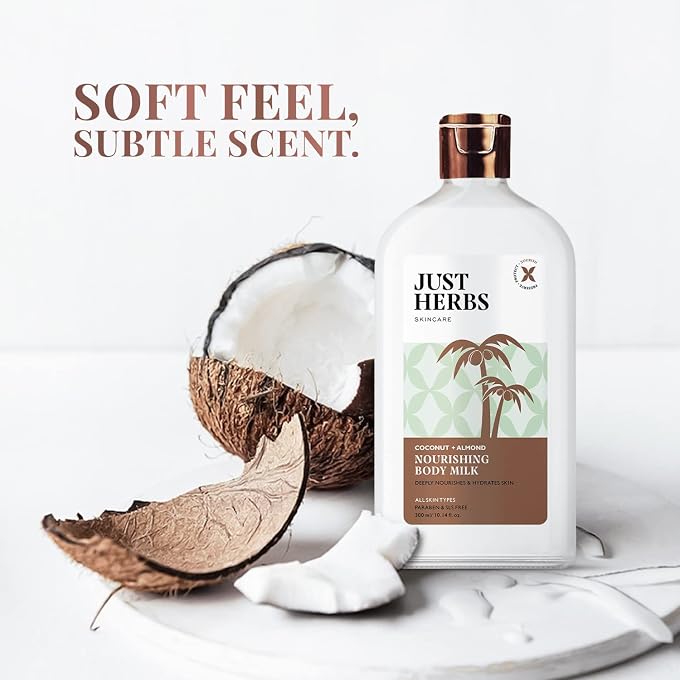 Just Herbs Nourishing Body Milk with Coconut & Almond for Men & Women | Hydrating Body Lotion for Winter Dryness- 300 ml - Image 2