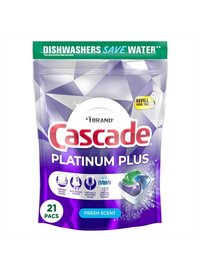 Cascade Platinum Plus Dishwasher Pods, Dish Detergent ActionPacs, Fresh, 21 Count - Image 1