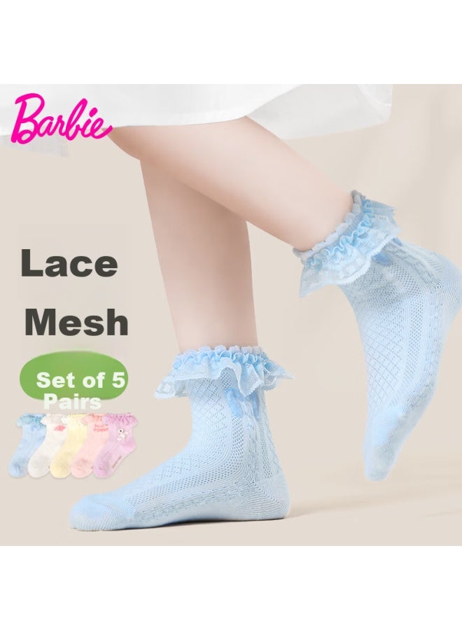 Barbie Children's Socks Girls Spring And Autumn Thin Cotton Socks Summer Lace Princess Mesh Breathable Short Socks Baby Girl Kids Socks - Image 1