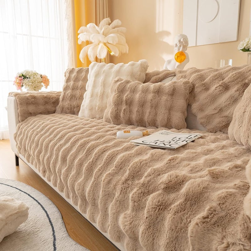 LINGKY Thick Rabbit Plush Sofa Cover - Image 1