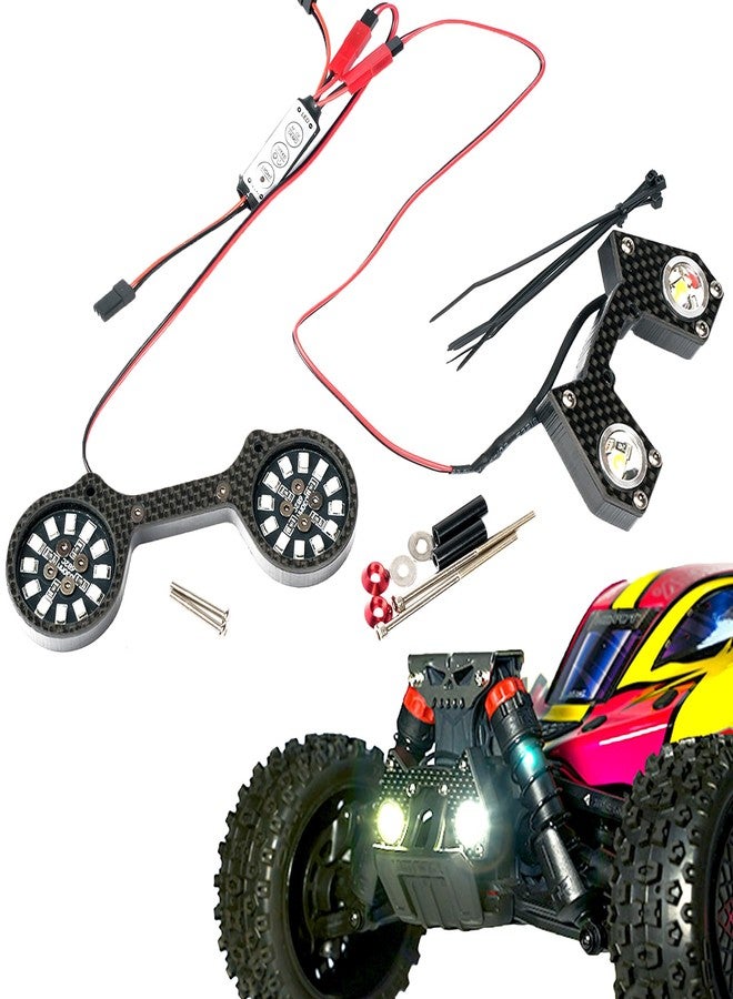 طقم إضاءة من النايلون والكربون، يشمل مصابيح أمامية وخلفية لسيارة Arrma 3S 1/8 Typhon V4، ومصابيح خلفية متينة مُحسّنة، ومجموعة مصابيح LED أمامية وخلفية لسيارة تحكم عن بعد بمقياس 1/8. - Image 1