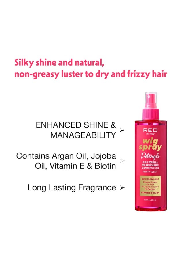 Red by Kiss Red by Kiss Wig Spray, Extra Shine & Detangling Control for Remy, Human, Synthetic Hair, UV & Heat Protection, PH Balance & Long-Lasting Fragrance (8oz, Detangling) - Image 2