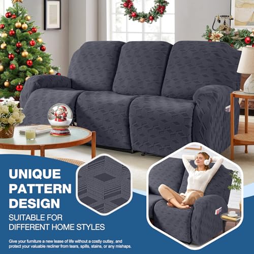 TAOCOCO Recliner Sofa Covers Stretch Reclining Couch Cover, Jacquard Recliner Couch Cover for 3 Seat Furniture Protector Sofa Slipcovers with Elastic Bottom for Kids, Pets (Dark Grey) - Image 3
