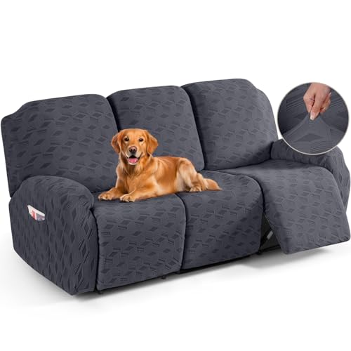 TAOCOCO Recliner Sofa Covers Stretch Reclining Couch Cover, Jacquard Recliner Couch Cover for 3 Seat Furniture Protector Sofa Slipcovers with Elastic Bottom for Kids, Pets (Dark Grey) - Image 1