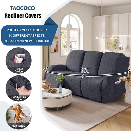 TAOCOCO Recliner Sofa Covers Stretch Reclining Couch Cover, Jacquard Recliner Couch Cover for 3 Seat Furniture Protector Sofa Slipcovers with Elastic Bottom for Kids, Pets (Dark Grey) - Image 4