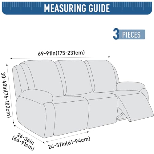 TAOCOCO Recliner Sofa Covers Stretch Reclining Couch Cover, Jacquard Recliner Couch Cover for 3 Seat Furniture Protector Sofa Slipcovers with Elastic Bottom for Kids, Pets (Dark Grey) - Image 2
