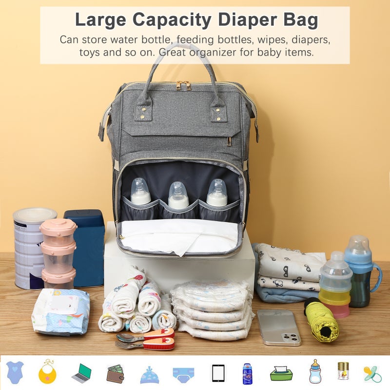 Portable Diaper Bag Backpack Large Capacity Water-resistant Travel Baby Nursing Bag Mommy Bag with USB Charging Port Stroller Straps 3 Thermal Pockets for Baby Bottles - Image 4
