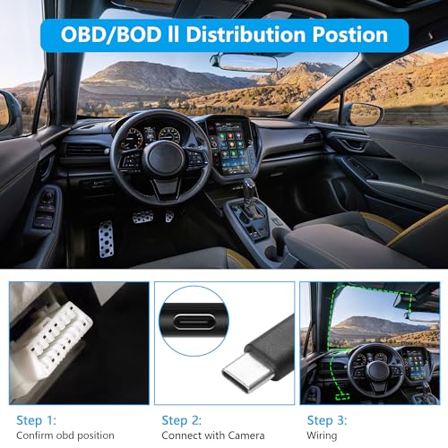 CERRXIAN OBD Power Cable for Dash Camera OBD2 to Type C Adapter Hardwire Charger Cable 24 Hours Surveillance/Acc Mode with Low Voltage Protection 13-40V to 5V 3A (11.5FT/3.5M) (Straight USB C) - Image 3