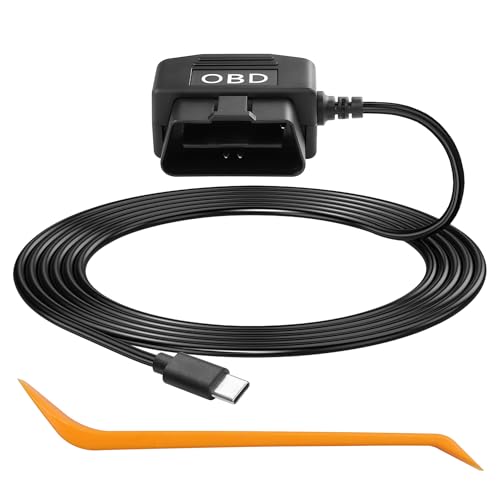 CERRXIAN OBD Power Cable for Dash Camera OBD2 to Type C Adapter Hardwire Charger Cable 24 Hours Surveillance/Acc Mode with Low Voltage Protection 13-40V to 5V 3A (11.5FT/3.5M) (Straight USB C) - Image 1
