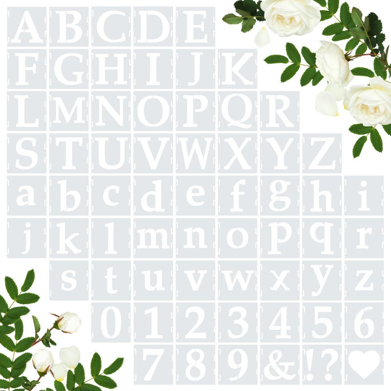 Amrules 65 Pcs 4 Inch Plastic Painting Stencils Reusable Letters Numbers and Symbols Stencil Art Crafts Interlocked Drawing Templates Set for Wood, Walls, Fabrics, Rocks - Image 1
