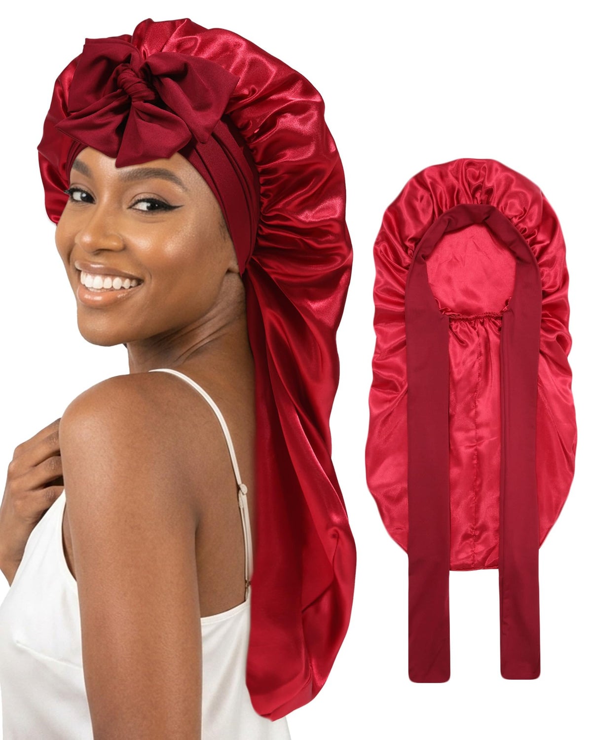 AWAYTR AWAYTR Long Satin Bonnet for Braids - Double Layer Hair Bonnet ...