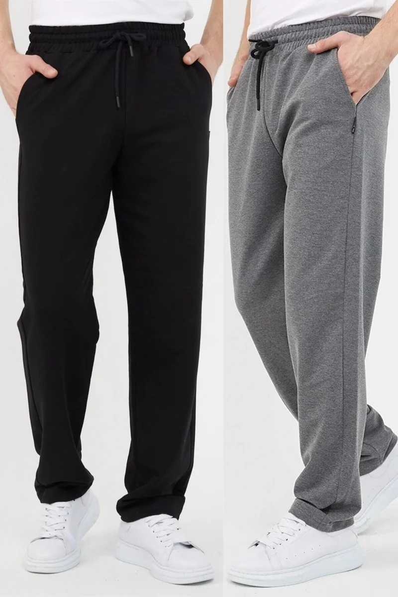 ميتاليك Black-Anthracite Men's Straight Leg Comfortable Cut 2-Piece Sweatpants Pack