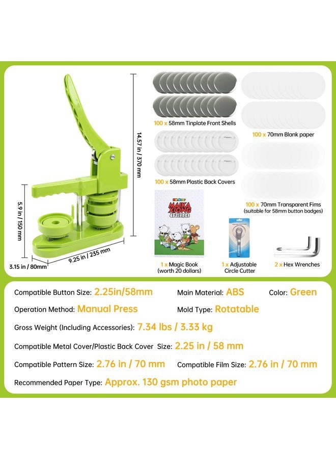 MK.Bear Button Maker Machine 58mm (2.25 in) Installation-Free, DIY Button Pin Maker Machine, Badge Punch Press with Free 100pcs Badge Supplies & Pictures & Circle Cutter & Magic Book - Image 2