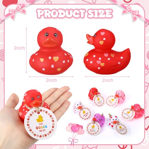 Jerify 12 Pcs 2 Inch Valentines Ducks for Kids Classroom Exchange Gifts Valentines Day Rubber Ducks with Gifts Cards Mini Heart Rubber Duckies Valentines Party Favors Toys 6 Styles Colorful - Image 5