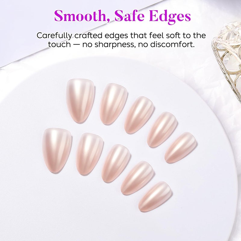 Luxbon Short Almond Shape Soft Press On Nails 041, Natural Shiny Nude Full Cover, 13-16 Size 30-32 Pieces, Acrylic Reusable Langlebig with No-Cure Glue & Tool Kit Global flexible sizing options - Image 3