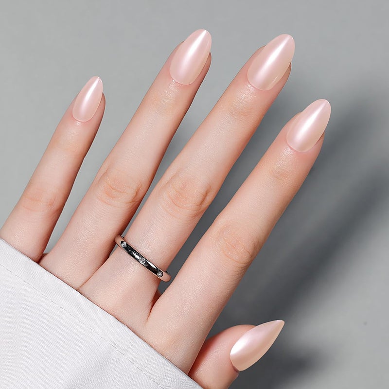 Luxbon Short Almond Shape Soft Press On Nails 041, Natural Shiny Nude Full Cover, 13-16 Size 30-32 Pieces, Acrylic Reusable Langlebig with No-Cure Glue & Tool Kit Global flexible sizing options - Image 1