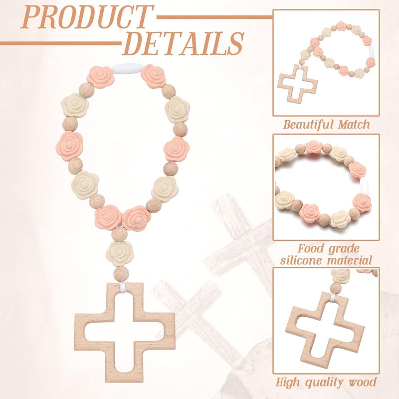 Landical مسبحة السيليكون المعمدانية المتقاطعة - مسبحة السيليكون لعشر سنوات - هدية حفلة استحمام الأطفال - زينة حفلة المعمودية الكاثوليكية - هدية أول تواصل مسيحي - زينة حفلة التواصل المسيحي - وردي فاتح - Image 4