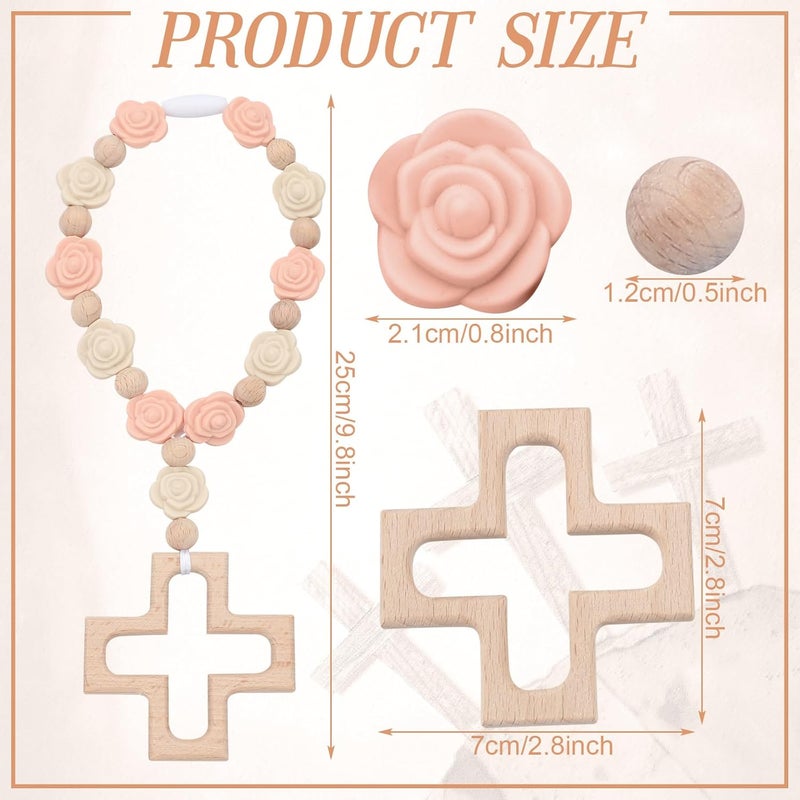 Landical مسبحة السيليكون المعمدانية المتقاطعة - مسبحة السيليكون لعشر سنوات - هدية حفلة استحمام الأطفال - زينة حفلة المعمودية الكاثوليكية - هدية أول تواصل مسيحي - زينة حفلة التواصل المسيحي - وردي فاتح - Image 2