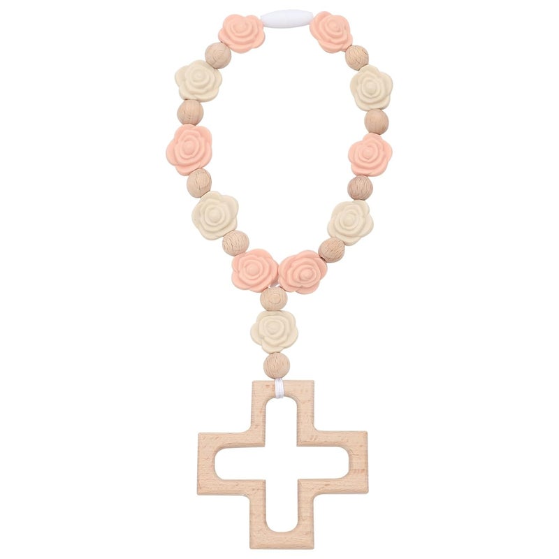 Landical مسبحة السيليكون المعمدانية المتقاطعة - مسبحة السيليكون لعشر سنوات - هدية حفلة استحمام الأطفال - زينة حفلة المعمودية الكاثوليكية - هدية أول تواصل مسيحي - زينة حفلة التواصل المسيحي - وردي فاتح - Image 3