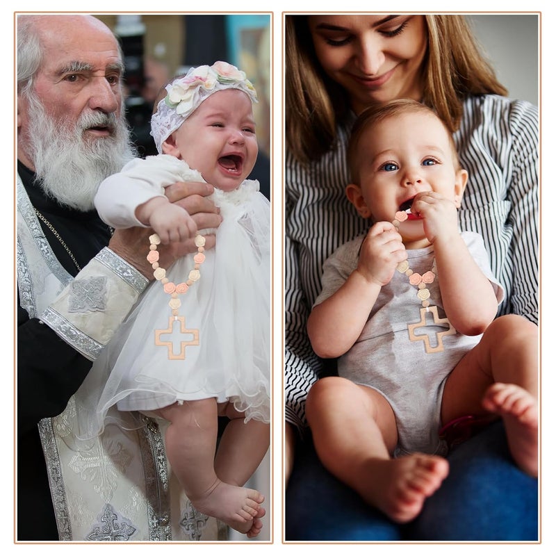 Landical مسبحة السيليكون المعمدانية المتقاطعة - مسبحة السيليكون لعشر سنوات - هدية حفلة استحمام الأطفال - زينة حفلة المعمودية الكاثوليكية - هدية أول تواصل مسيحي - زينة حفلة التواصل المسيحي - وردي فاتح - Image 5