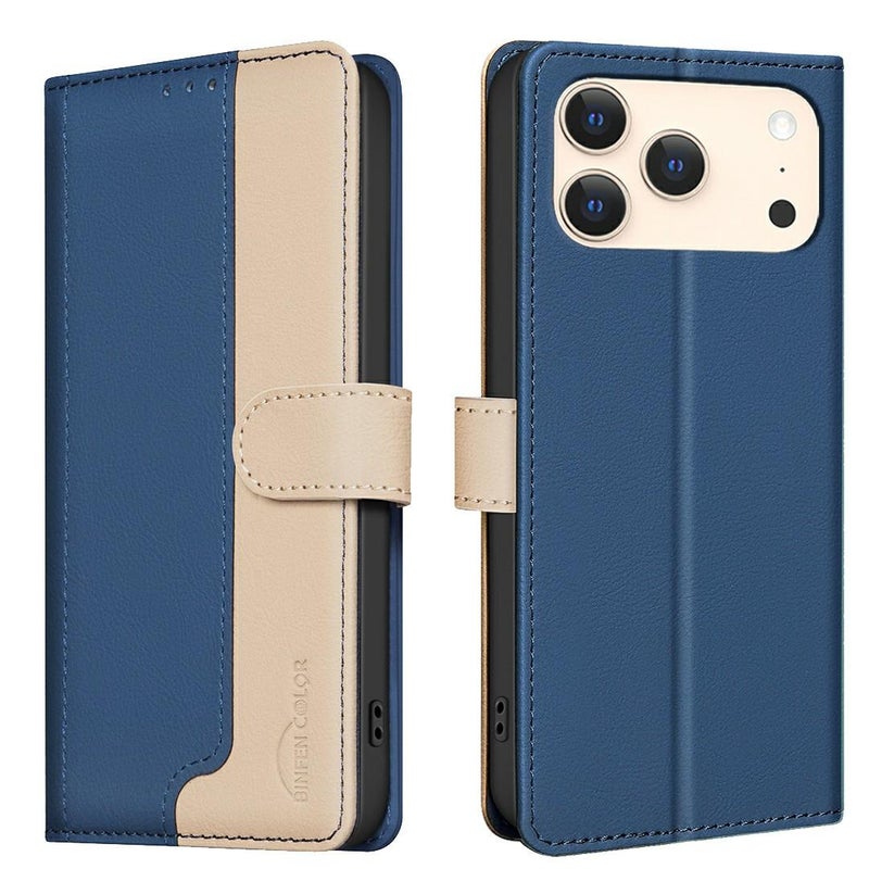 erorex For iPhone 17 Pro Max Color Matching RFID Anti-theft Leather Phone Case(Blue) - Image 1
