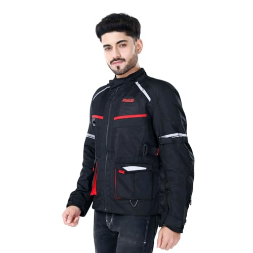 Raida Rover Touring Motorcycle Jacket | Level 2 Armors | Lumbar Support, Rain & Thermal Liner Included | Hydration Pocket (S, Red) - Image 3