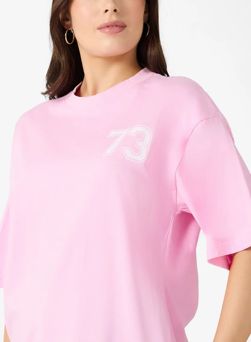 Ginger Cotton Oversize Varsity Graphic T-shirt