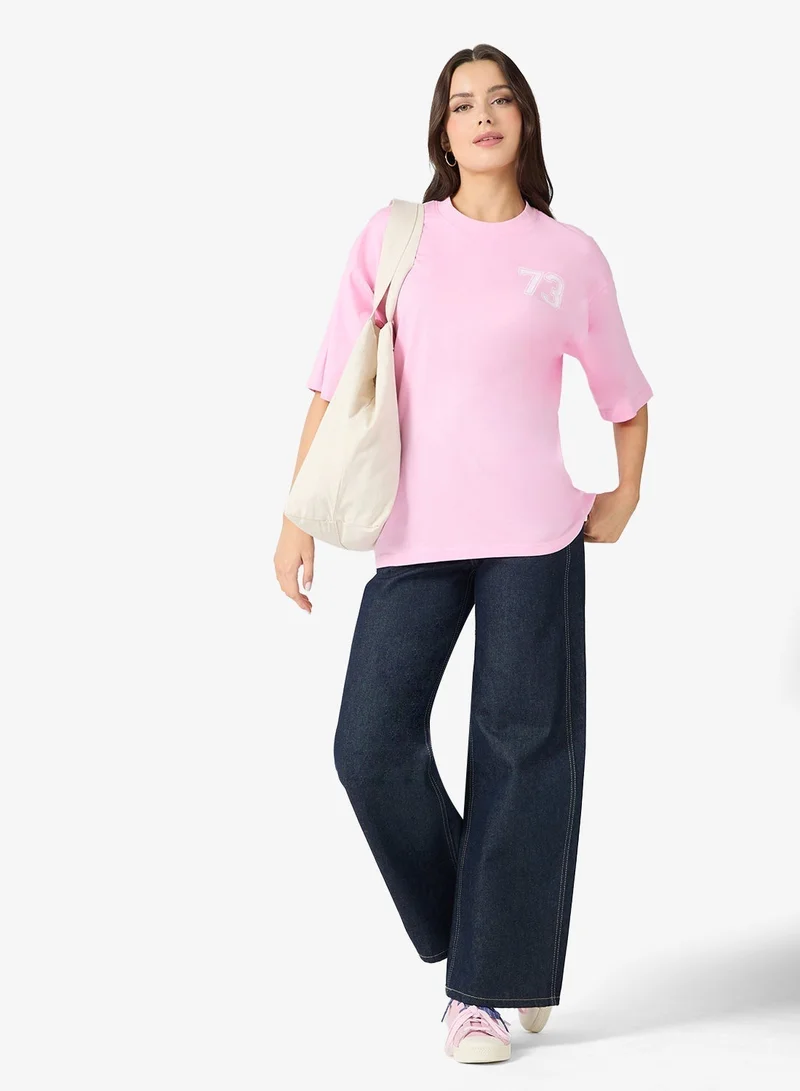 Ginger Cotton Oversize Varsity Graphic T-shirt