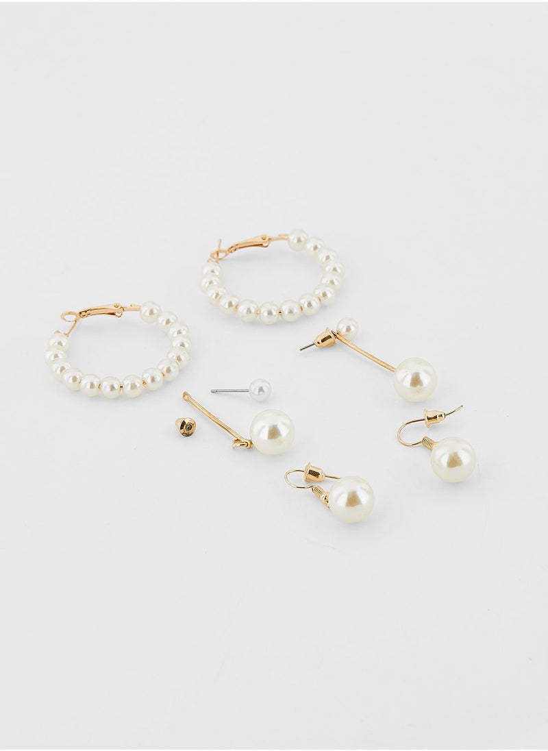 ELLA 6 Pair Mix Stud Pearl Hoop Earring Set  - Image 2