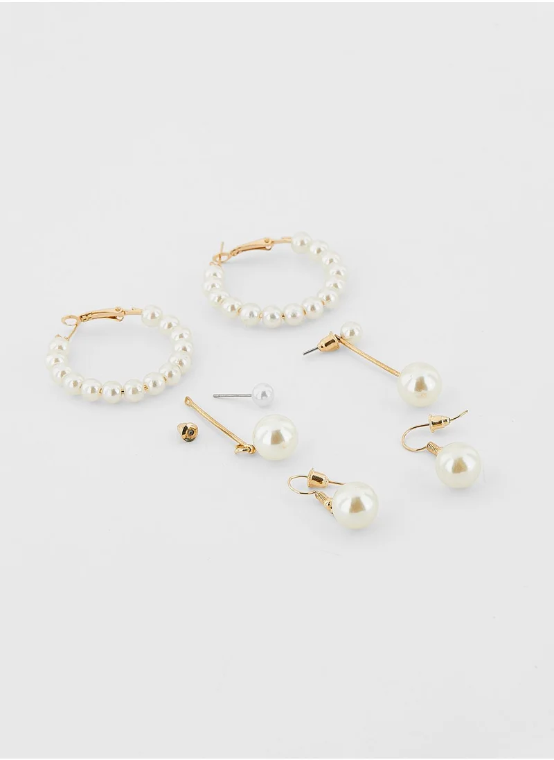 ELLA 6 Pair Mix Stud Pearl Hoop Earring Set