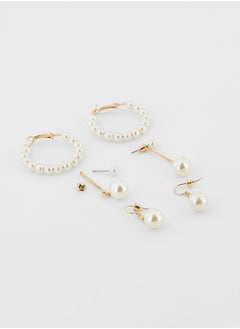 ELLA 6 Pair Mix Stud Pearl Hoop Earring Set  - Image 2