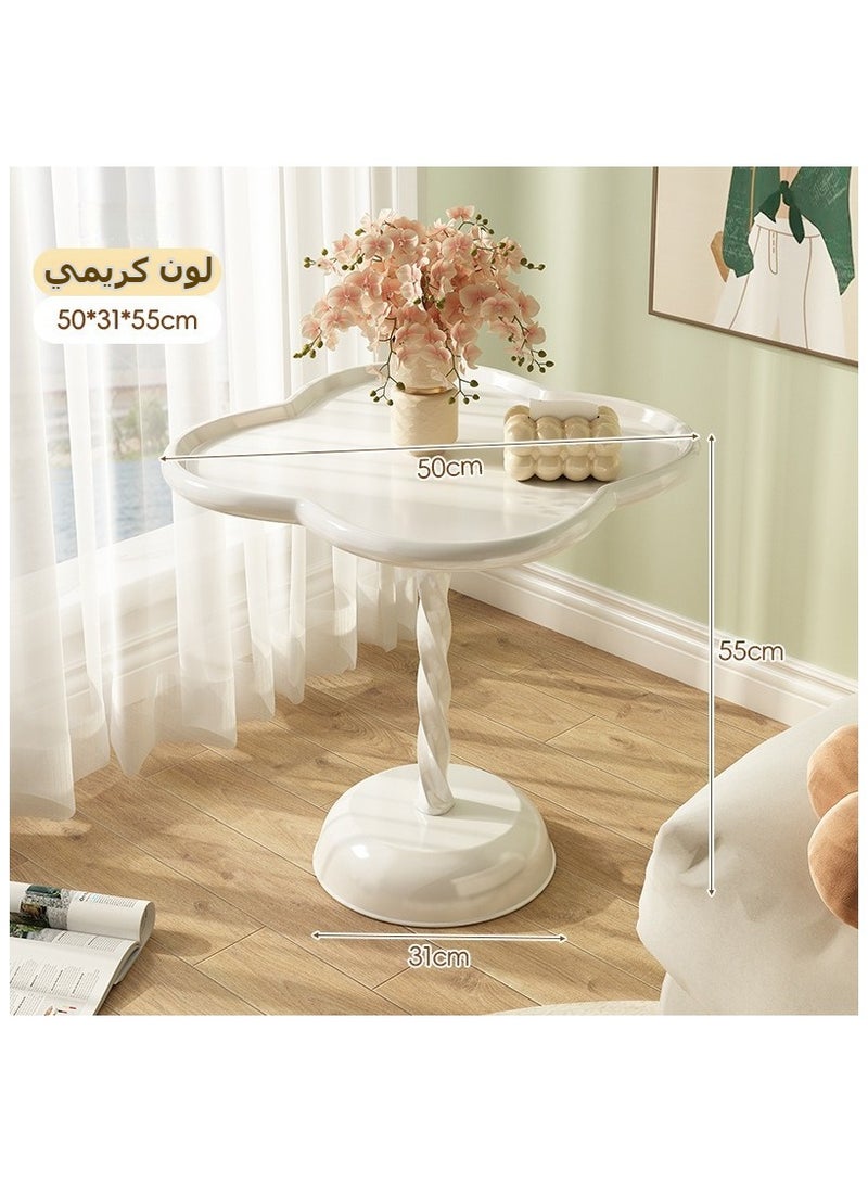 XiuWoo 50*55 cm Four Leaf Clover Drink Table for Small Spaces ,Living Room End Table, Decorative Pedestal Table, Coffee Table, Side Table Living Room for Sofa Couch Chair Patio, Cream - Image 2