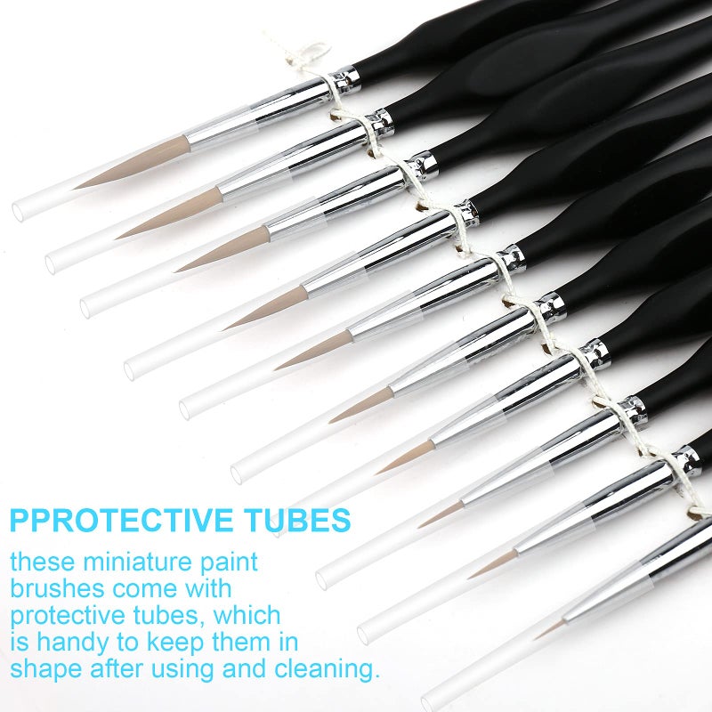 PSISO 10 PCS Miniature Paint Brushes Kit, Fine Detail Painting Brush Micro Professional Tiny Paints Brush Set for Watercolor, Oil, Face, Acrylic, Nail, Line Drawing, Scale Model Painting - Image 3