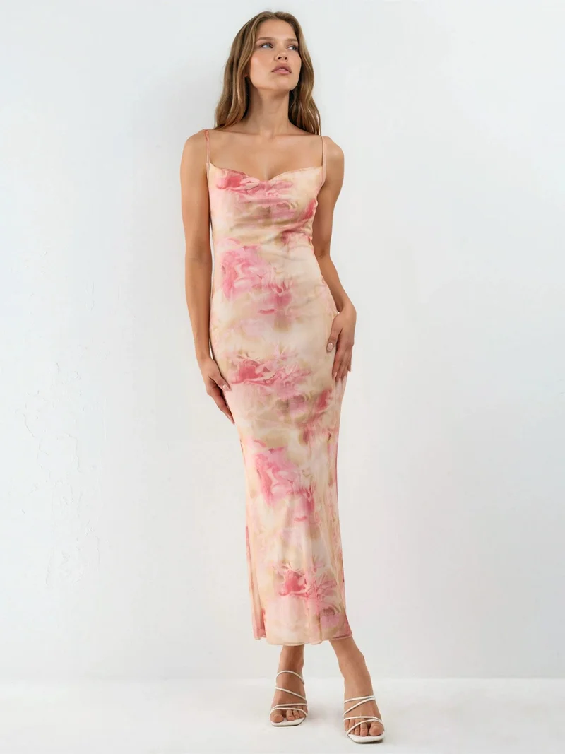 هيكاب Cowl Neck Patterned Maxi Dress