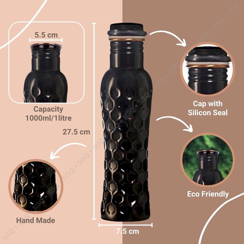 Sisq Pure Copper Water Bottle 1 Litre Curve Shape Handcrafted Copper Bottle 1000ml Antique Diamond Designed for Sustainable Living - Image 3