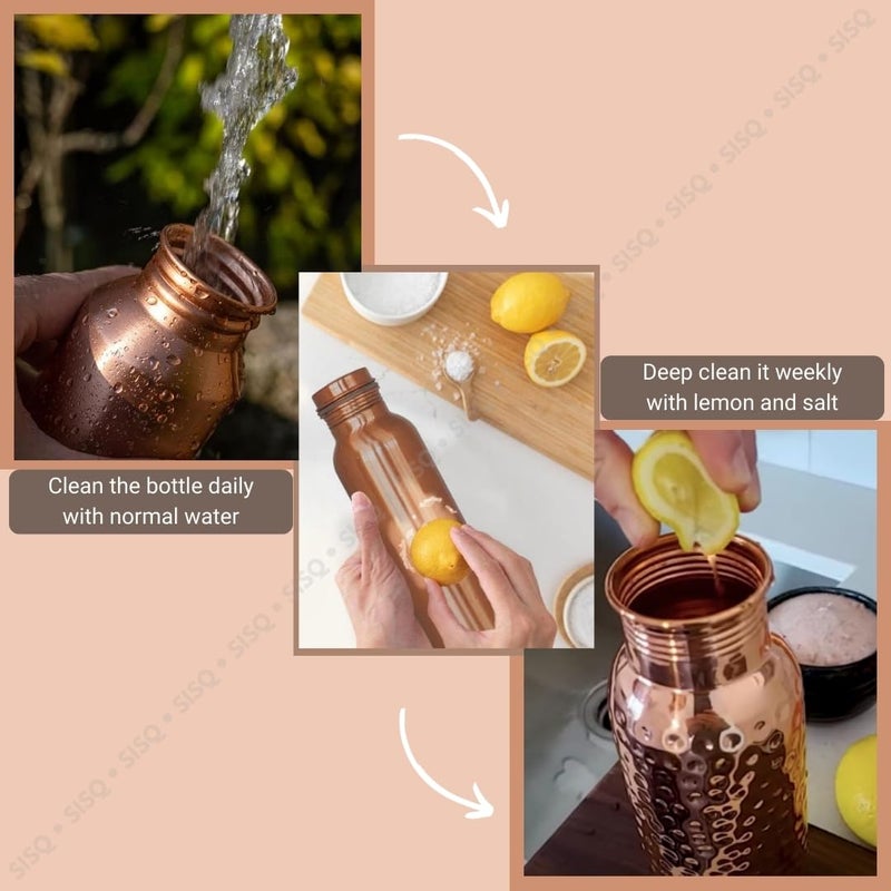 Sisq Pure Copper Water Bottle 1 Litre Curve Shape Handcrafted Copper Bottle 1000ml Antique Diamond Designed for Sustainable Living - Image 4