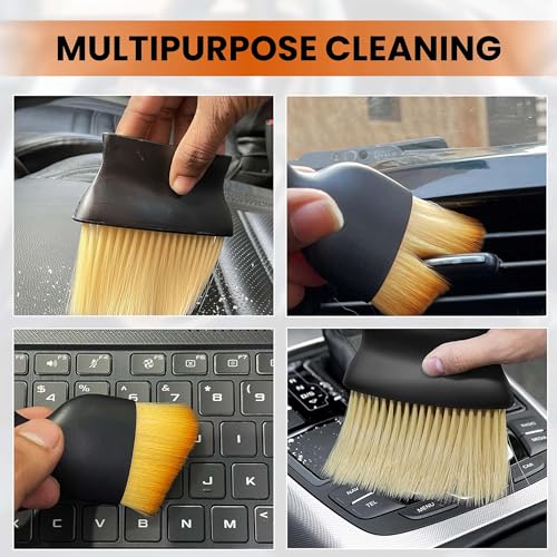 Autofy Brush RAGE-1 RAGE-2 Car Cleaning Brush with Handle and Dust Cover Car AC Vent Cleaner Dashboard Cleaner Accessories for Detailing Brush Multipurpose Gadget Cleaner Car Duster Brush (2Pcs Combo) - Image 3