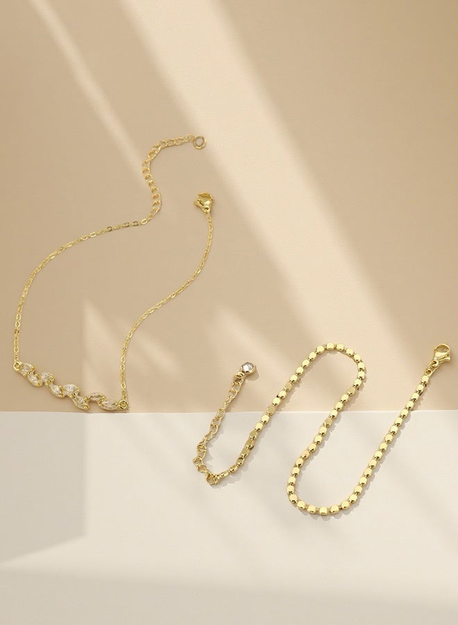 Women'S Gold/Silver Anklet, 14k Gold Anklet, Women'S Waterproof Cuban Chain Heart-Shaped Beads Herringbone Rhinestone Anklet Set Multi-Layer Anklet, Women'S Gold Jewelry Gift - Image 5