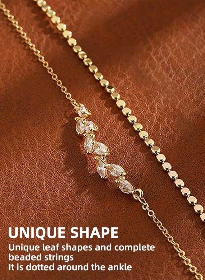 Women'S Gold/Silver Anklet, 14k Gold Anklet, Women'S Waterproof Cuban Chain Heart-Shaped Beads Herringbone Rhinestone Anklet Set Multi-Layer Anklet, Women'S Gold Jewelry Gift - Image 3