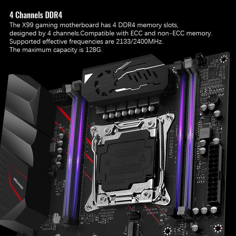 MACHINIST لوحات أم كمبيوتر MACHINIST X99، LGA 2011-V3 (إنتل كور i7 الجيل 5/6) لوحة أم خادم ATX مع مروحة VRM (PCIe 3.0، مزدوج M.2، SATA 6Gb/s، DDR4، إيثرنت جيجابت) لسلسلة إنتل XEON E5 V3/V4 - Image 3